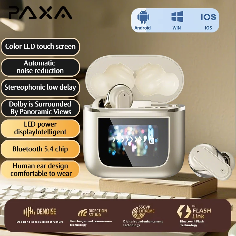 

Новые беспроводные наушники PAXA YX27, Bluetooth 5,4, 500 мАч, длительный срок службы батареи, наушники с двойным шумоподавлением, HD-вызовы, сенсорные наушники