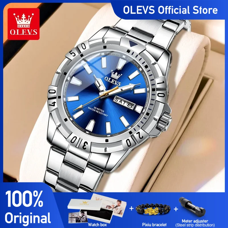 OLEVS Men's Watches Classic Pilot Style Original Quartz Watch for Man Waterproof Steel Luminous Fashion Trend Date Week