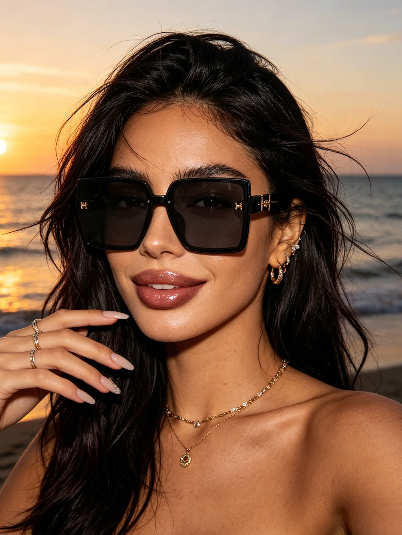1pc High-End Black Frame Large-Frame Sunglasses Same Style for Men and Women Anti-Ultraviolet Outdoor Photography