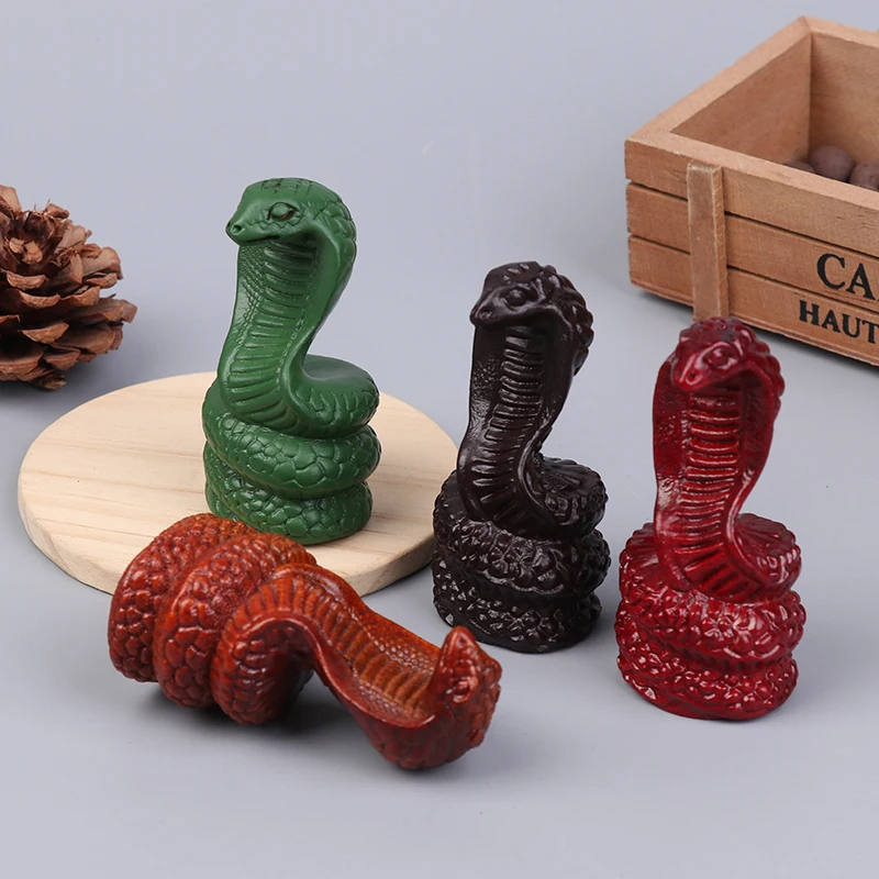 Minture Wooden Snake Statue Chinese Zodiac Feng Shui Figurines Snake Sculpture Luck Success Wealth Desktop Decoration