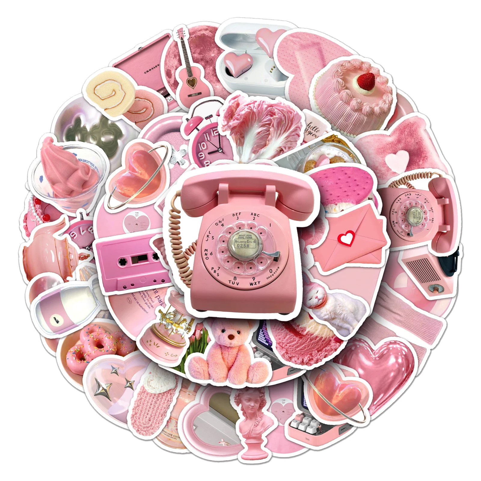 50 Pink Cake Bears Love Ins Style Graffiti Cartoon Small Fresh Scrapbook DIY Phone Case Case Laptop Guitar Luggage Stickers Gift
