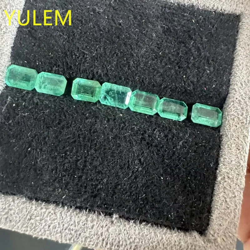 YULEM Loose Nautral Emerald Rectangle 5x7mm Natural Gem for Jewelry DIY Greem Loose Gemstones