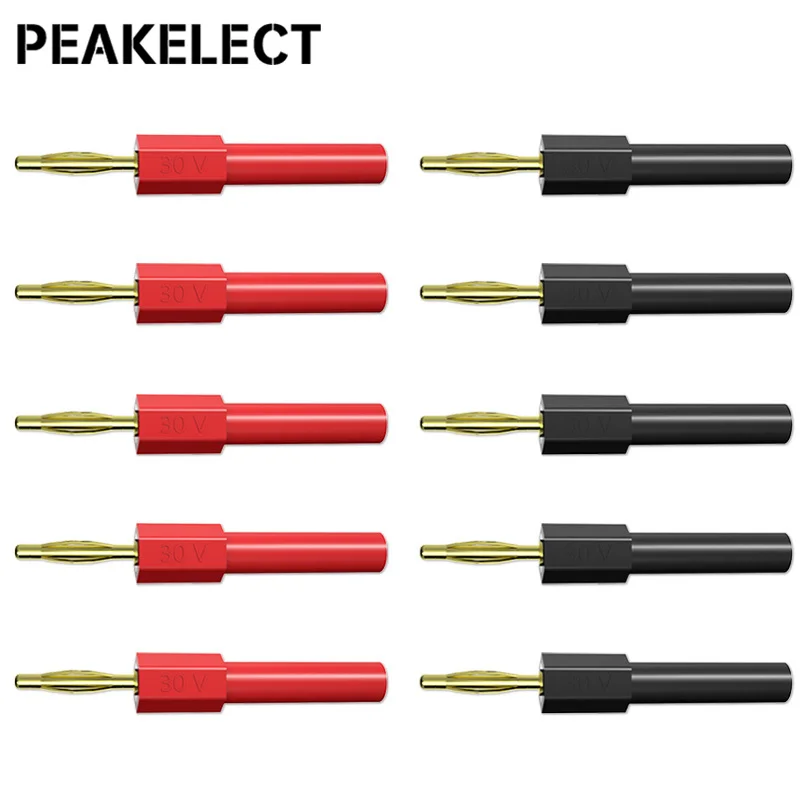 PEAKELECT P7020 10PCS 2mm Banana Plug Gold Plated Connectors with 4mm Socket 30V/10A For Speaker Test Probes Converter