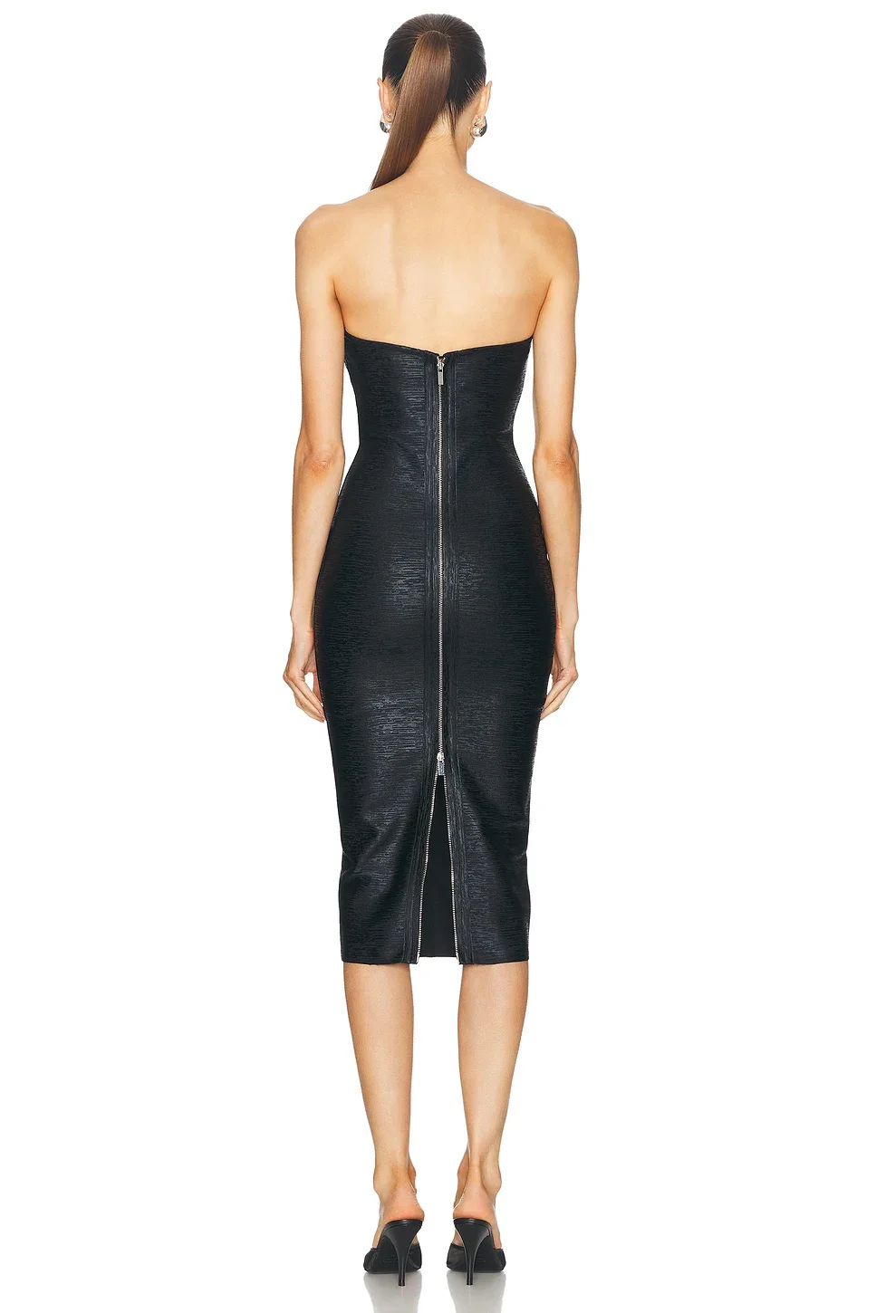 Abito dalla fasciatura aderente senza spalline sexy da donna in lamina nera Moda Festeggia il vestito da servizio fotografico di compleanno per feste serali