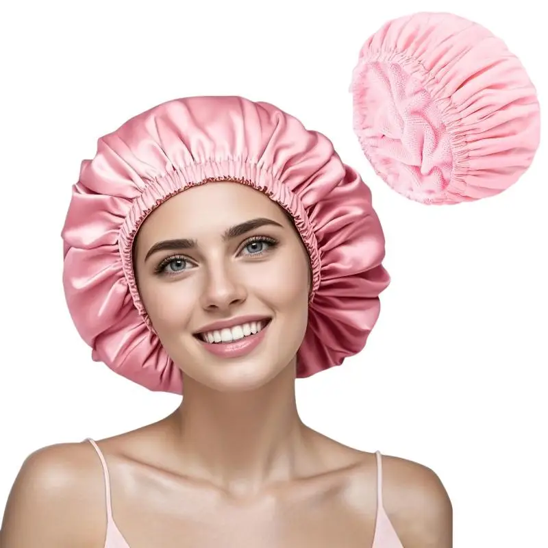 3 In 1 Women Waterproof Shower Cap Adjustable Polyester Absorbent Dry Hair Bath Cap With Elastic Band For Sleeping