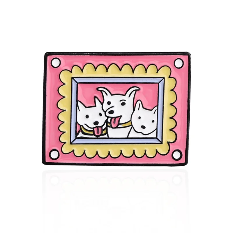 Cute Cartoon Cat Dog Photo Frame Enamel Brooch Creative Family Good Friend Lapel Pin Badge Backpack Clothing Hat Accessories