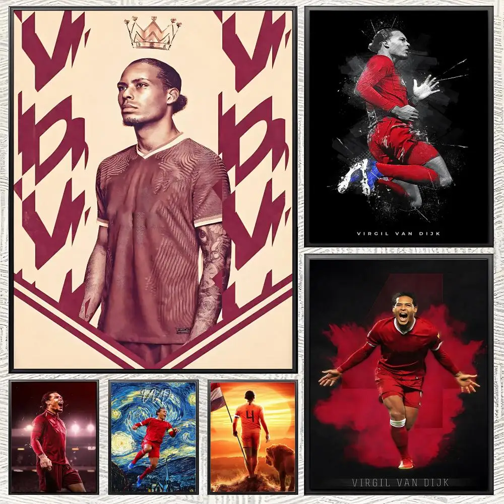 Póster de futbolista V-Virgil Van Dijk-k, arte de pared HD impermeable y autoadhesivo, ideal para decoración del hogar y regalos