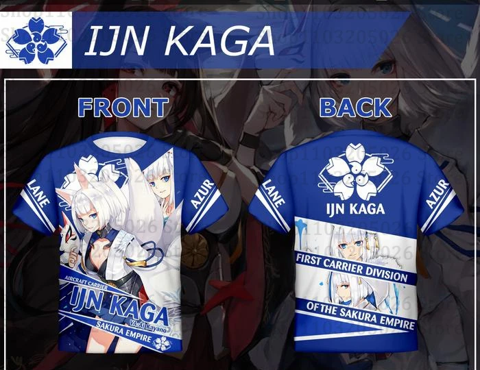 New Game Azur Lane All Role Playing T-shirts 3D IJN Kaga Print Unisex Anime Tees Summer Men Women Harajuku Short Sleeve Y2k Tops