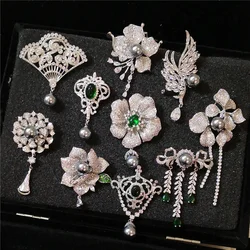 Gorgeous Exquisite Micro-zircon Vintage Brooch Sunflower Wings Tassel Fan-shape Drop Pearl Corsage Temperament Accessories Gift
