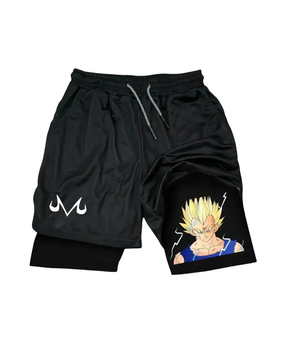شورت رياضي أسود من Dragon Ball Z بشعار M مع جذوع فيغيتا مطبوع عليه شخصيات فضفاضة تناسب سريعة الجفاف من القماش عالي الشارع #2