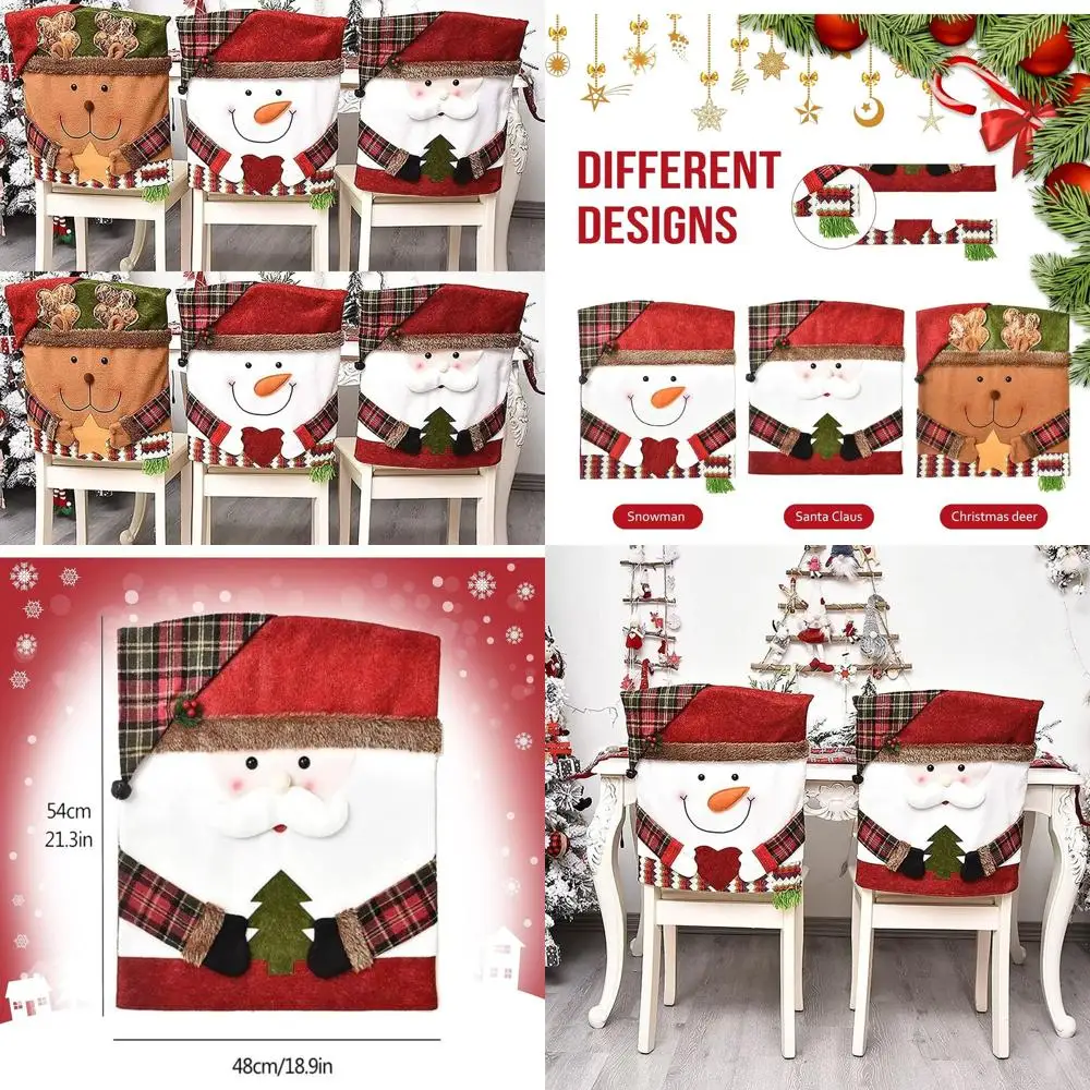 

Set of 6 Festive Santa Chair Covers for Christmas Dining Room, Cute Red Holiday Decorations