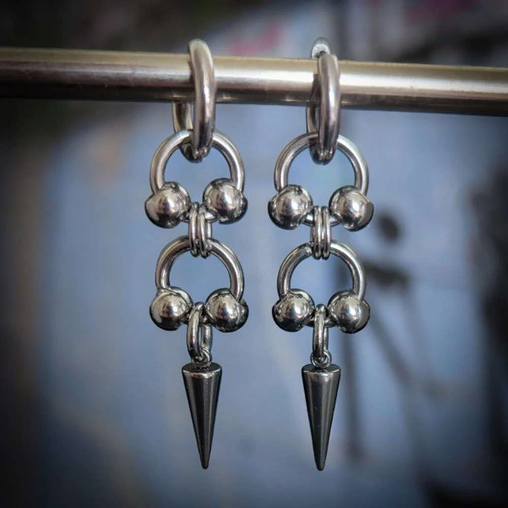 Y2K Spike Rivet Ball Huggie Hoop Earrings for Women Stainless Steel Emo Punk Pointed Drop Earrings Gothic Grunge Earrings