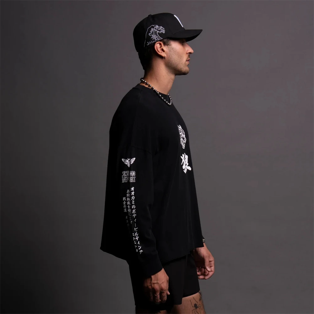 Wolf New Men\'s T-Shirt Casual Long Sleeve Print Shirts Retro Classic Spring/Summer Daily Oversized Tee Tops Hip Hop Streetwear