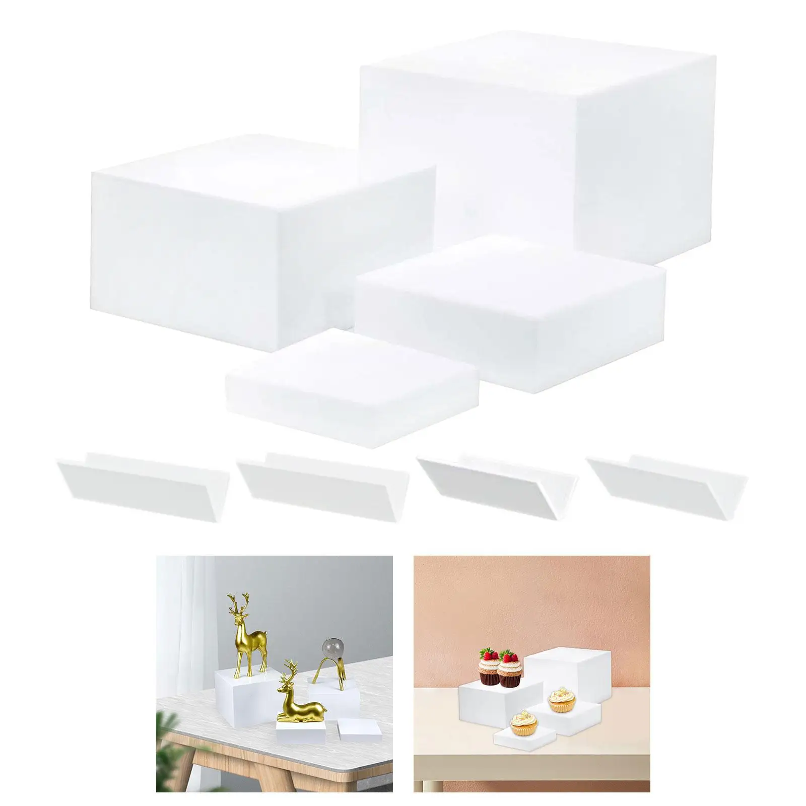 Cube Riser en acrylique pour présentoir à 5 côtés, support de table pour aliments, supports à gâteaux, objets de collection, cosmétiques, 4 pièces