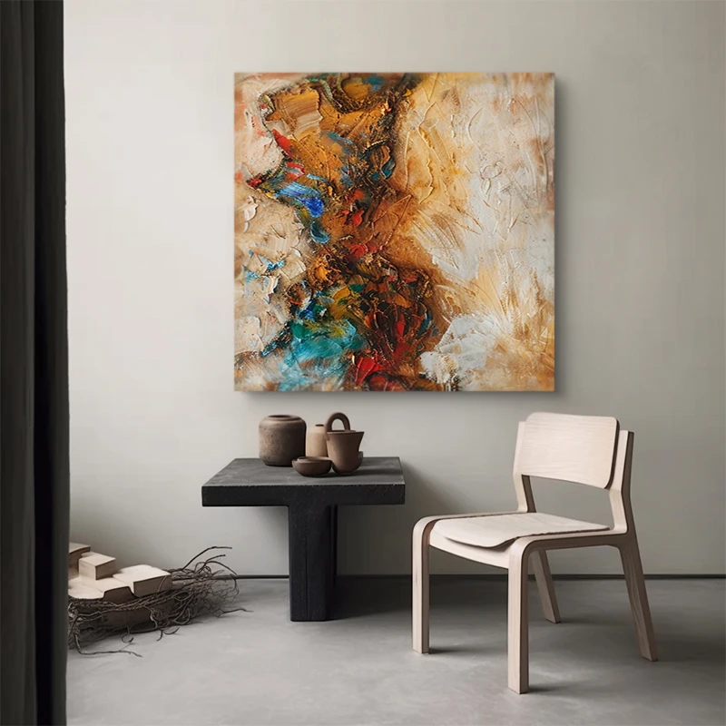 New Chinese hand-painted abstract oil painting living room dining room square hanging painting