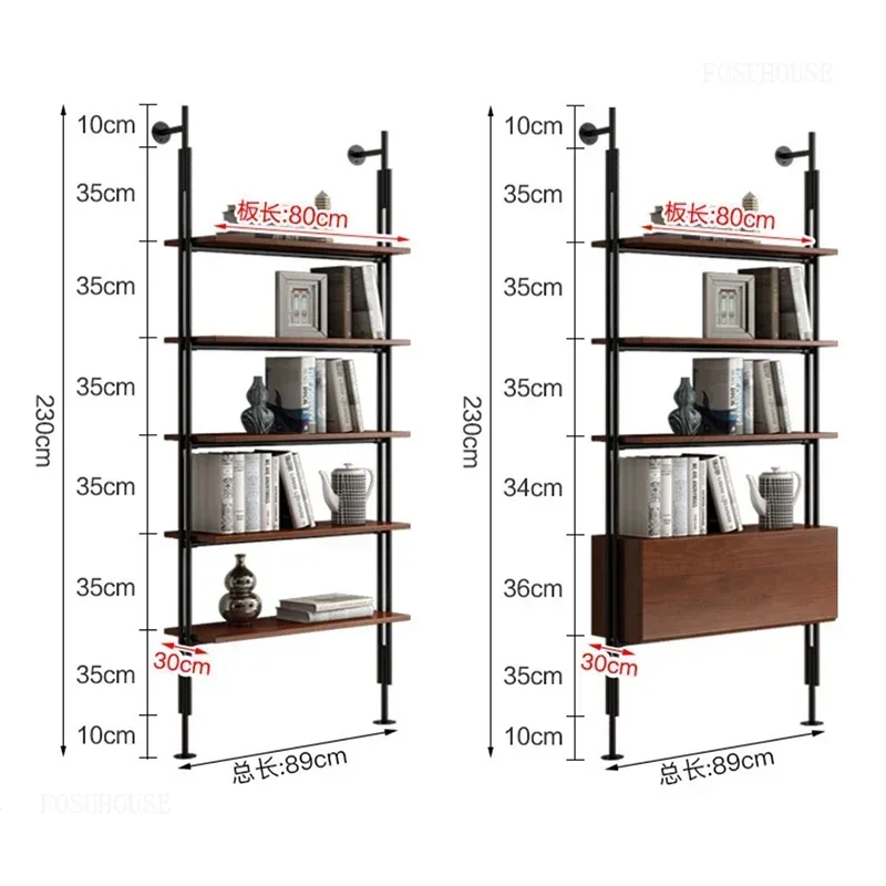 Estantería de pared multicapa para oficina, estanterías minimalistas italianas, estantería ligera de diseño de madera maciza de lujo para biblioteca H