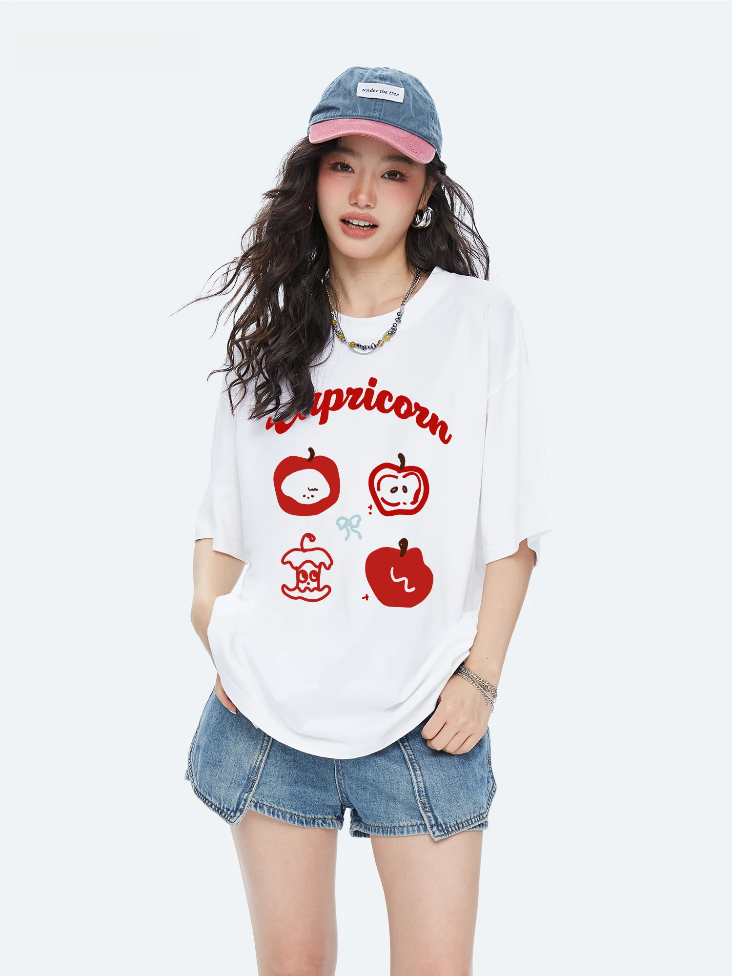 Capricorn American  Letter Pure Cotton White Short Sleeve Women's T-shirt Summer New Style Casual Loose Fit round Neck