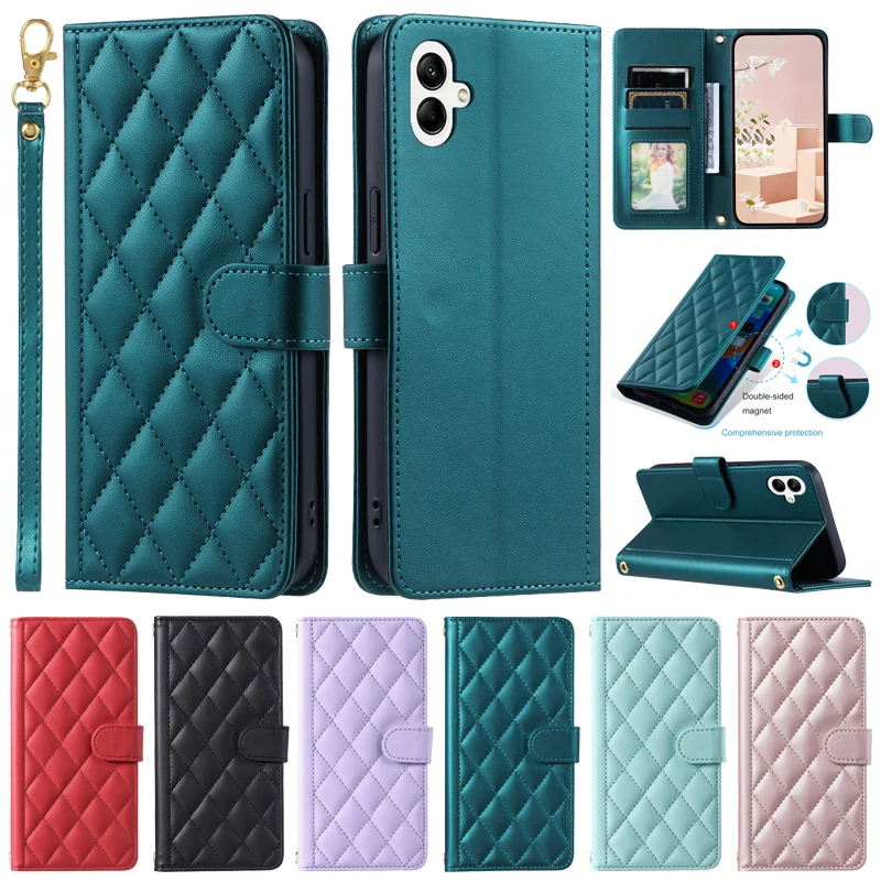 Fashion Wallet Case on For Samsung Galaxy A06 Cover Rhombic Pattern Flip Phone Case for Samsung A06 A 06 A16 SM-A065F A065M Etui