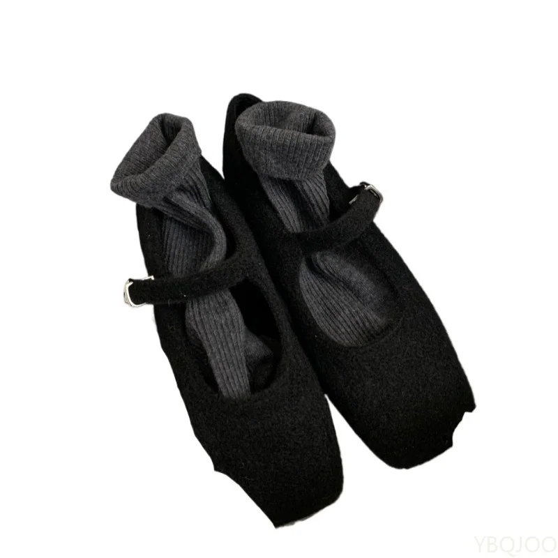 Nowe Wiosenno-Jesienne Retro Minimalistyczne Baleriny Modne Uniwersalne Damskie Buty z Kwadratowym Noskiem Płytkie Miękkie Podeszwy