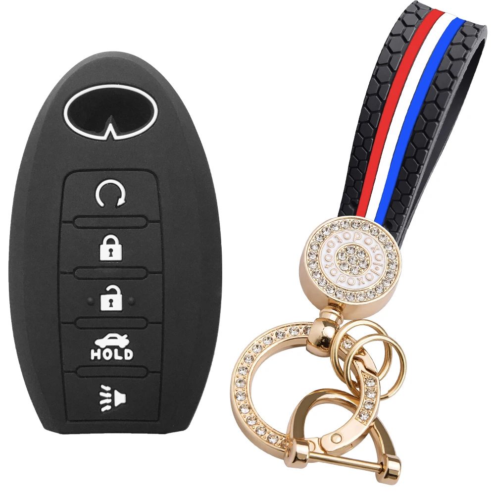 5 Buttons Remote Key Case Cover For Infiniti Q80 QX80 QX55 G37 JX35 QX50 QX60 Q50 Q60 Q70 Silicone Key Holder Fob Shell Keychain