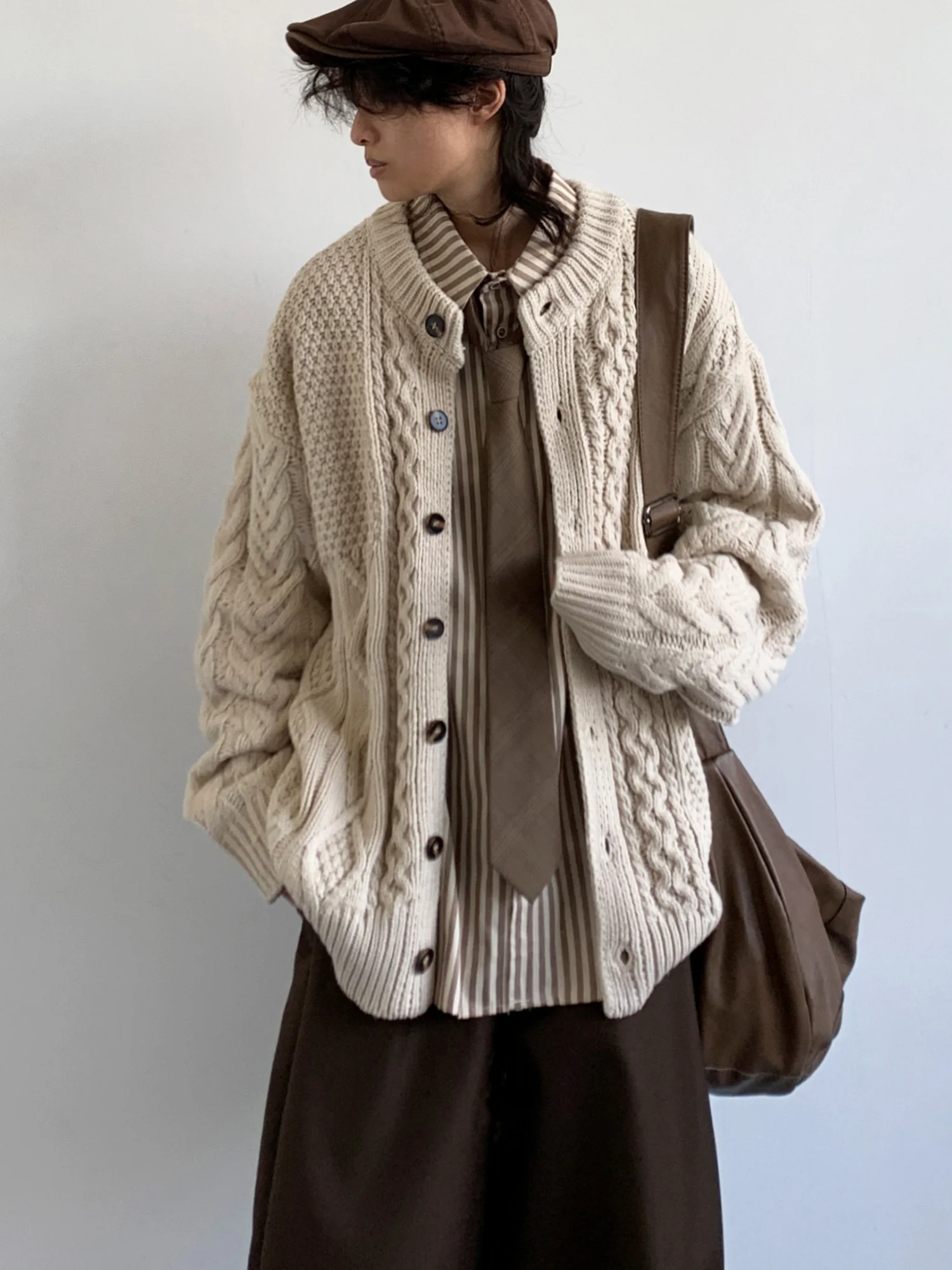 

Retro Twist Knit Sweater Men's Loose Casual Leisure Cardigan Coat Autumn Winter Street Sle Vintage Warm Comfortable Long Sl...