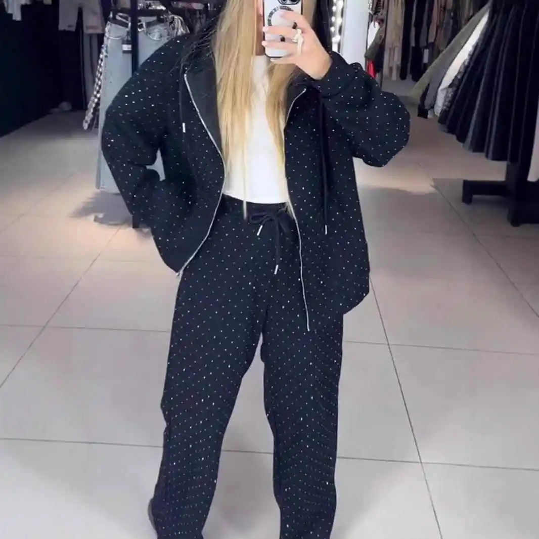 

Women's Full Zipper Hooded Sweatshirt Sports Suit Three Piece Set Long Sleeve Winter Fashion Outfit Color Uniform