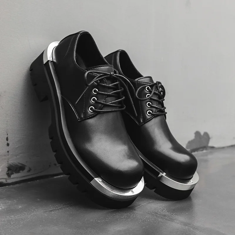 men's luxury fashion stage nightclub dress platform shoes lace-up derby shoe black stylish original leather gentleman footwear