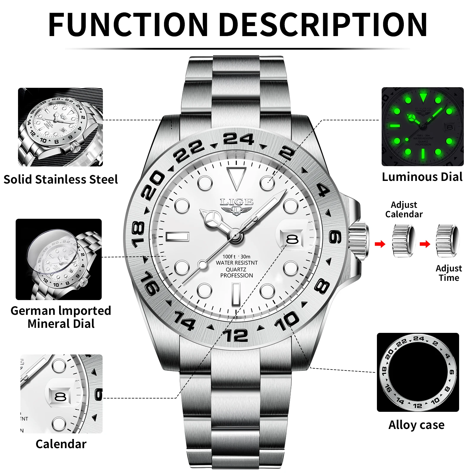 New Fashion LIGE Design Top Brand Luxury Quartz Man Watch Stainless Band Casual Sport Waterproof Auto Date Watches for Men Reloj