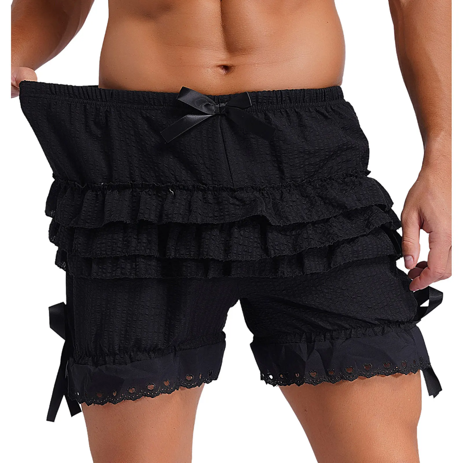 

Men Bloomers Pumpkin Shorts Skirt Lace Ruffle Pants Culottes Maid Lolita Dress Safety Shorts for Drag Queen Transvestite Pants