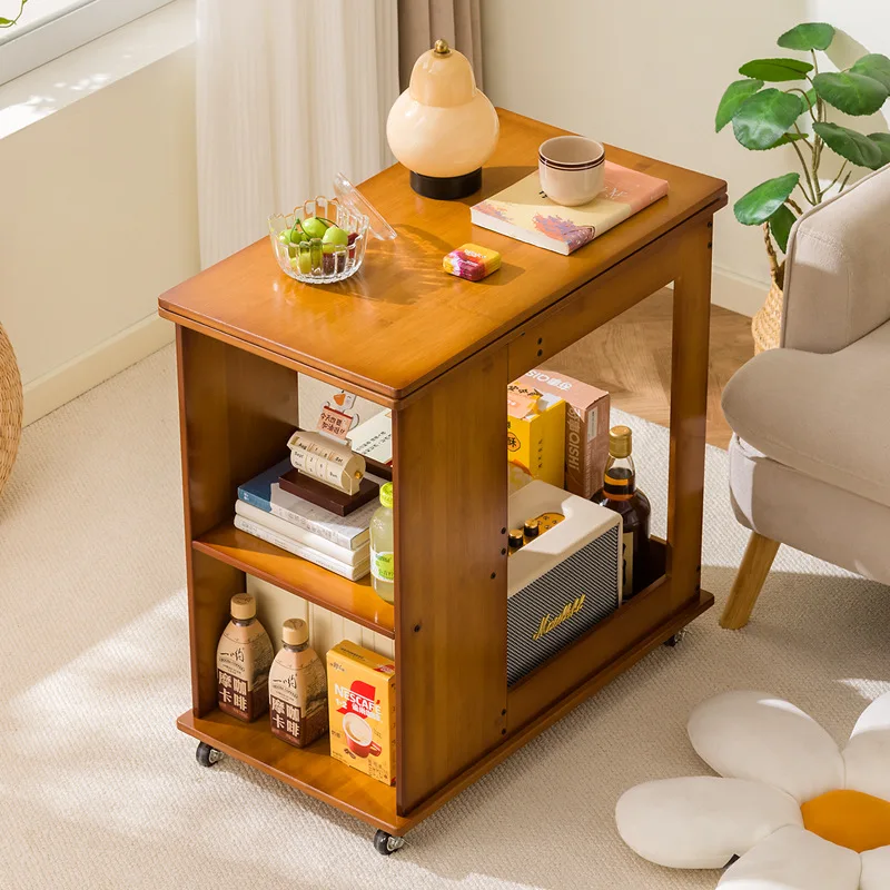 

Retro style folding square table, coffee table with movable pulley, sofa side table, rectangular folding table, storage cabinet
