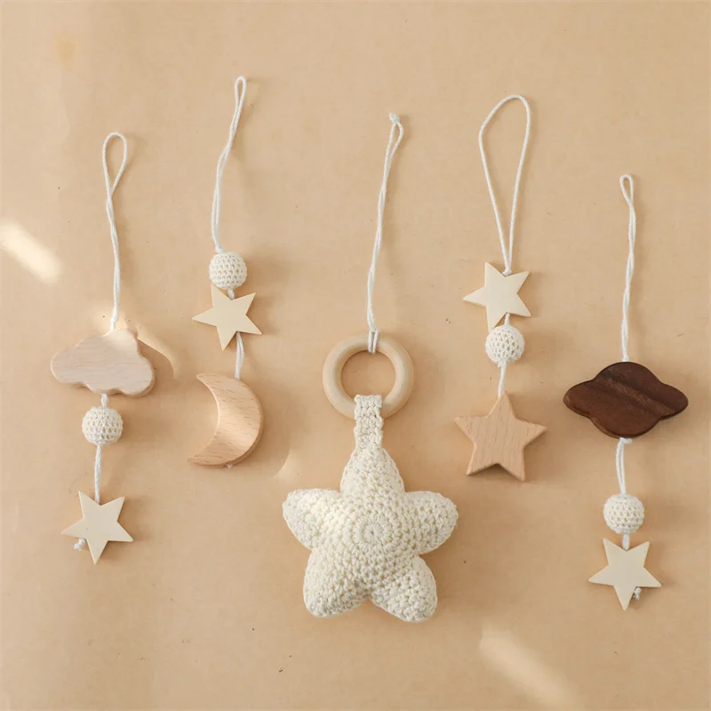 Baby Wooden Gym Frame Crochet Star Cloud Music Pendant Rattle Toys For Baby Gym Activity Montessori Toys For Newborn Birth Gift