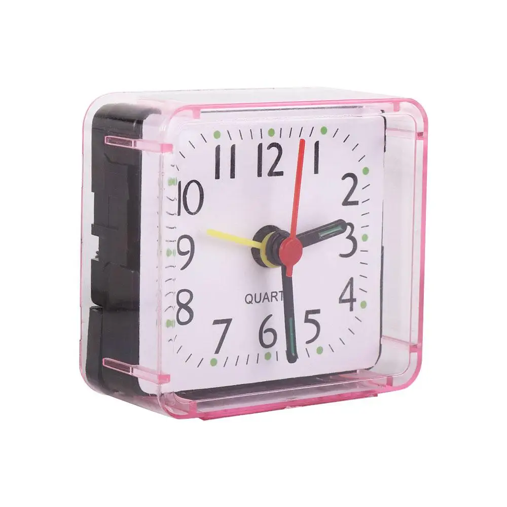 Small Alarm Clock Mute Square Alarm Clock Transparent Candy Color Mini Table Clock Stably Stand Square Student Gift