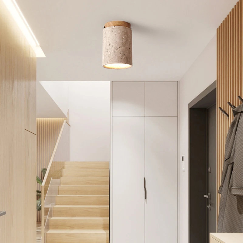 Wabi Sabi-lámpara de techo para vestíbulo, balcón, pasillo, amarillo, travertino, Downlight E27, Hotel, hogar, restaurante, luces de mármol