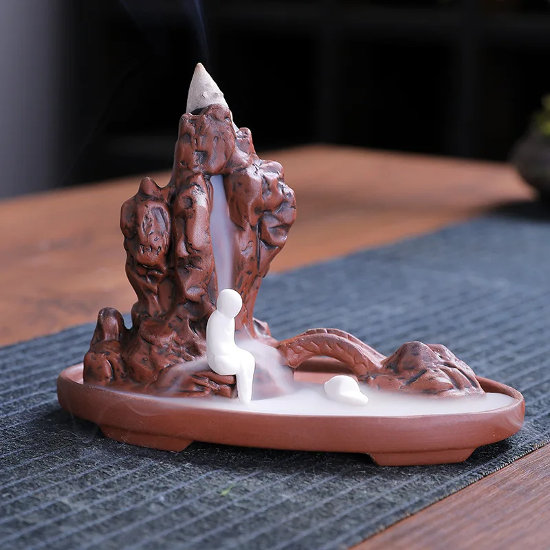 Purple Clay Backflow Small Bridge Flowing Water Sandalwood Agarwood Incense Burner Gift Ornament One Piece Dropsh