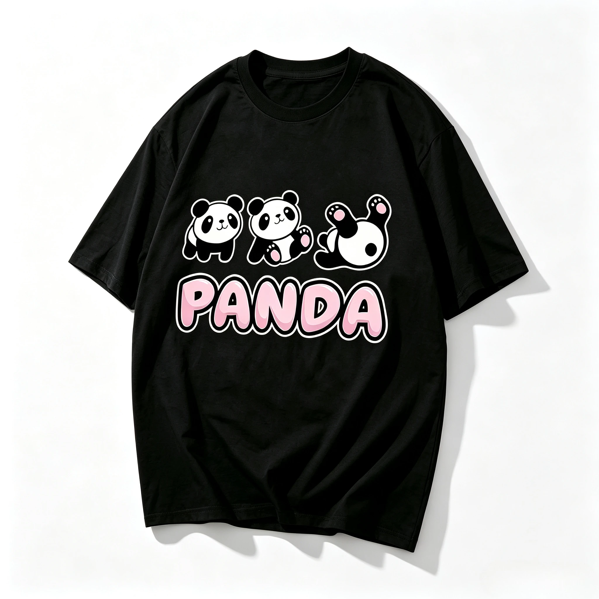Kawaii Multiple Pandas & Red Heart Print Tshirt Men Women Cute Cartoon Panda Graphic Short Sleeve Tees Modal Loose Casual Tops