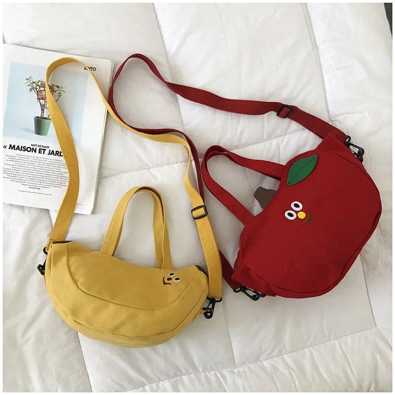 Cute Girl Apple Small Bag Korean Version of One Shoulder Banana Handbag Students Slung Mobile Phone Canvas Bag