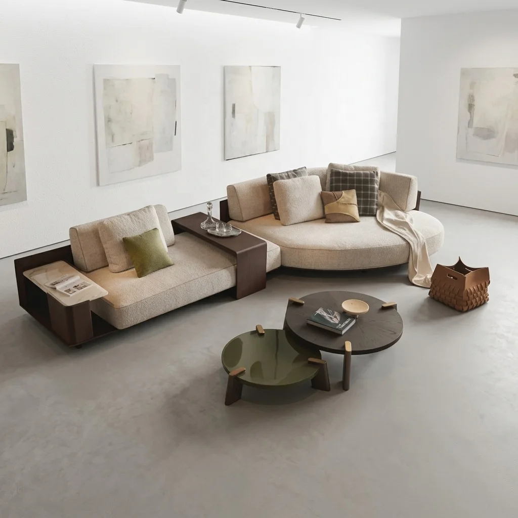 *Italian Minimalist Style Furniture Comfortable Fabric Sectional Sofa for Home Villa Hotel Living Room U-Shape Sofas Modernos