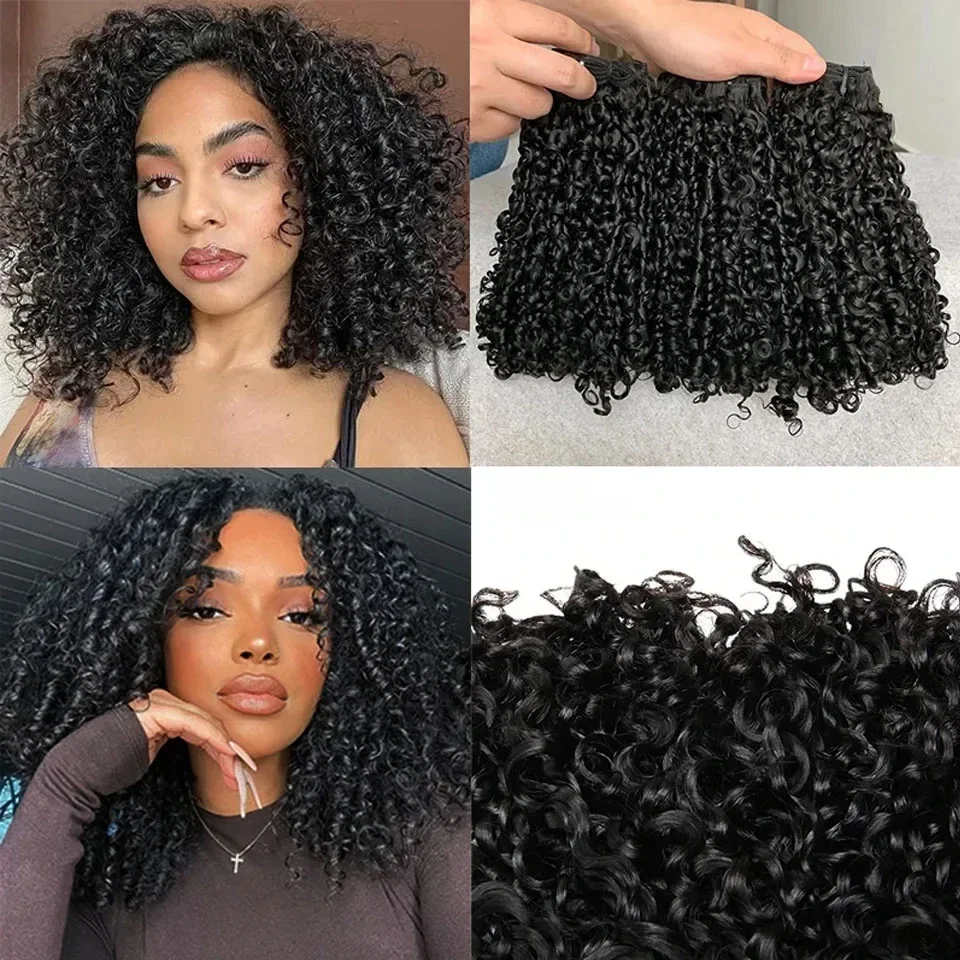 Pixie Curly Hair Bundles Original Human Hair Pixie Curls Remy Human Hair Loose Wave Quick Weave Water Wave Curly Bundle Natural Black Weaving Human Hair Extensions Small Spiral Curly Brazilian Hair Weave Bundles Human Hair
