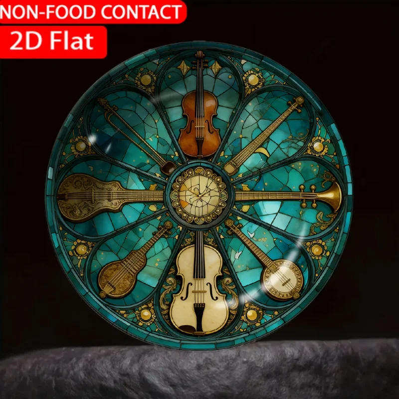 1pc Art Nouveau Musical Instruments Turquoise Ceramic Plate Non-Food Contact, Home Desk Ornaments, Living Room And Bedroom