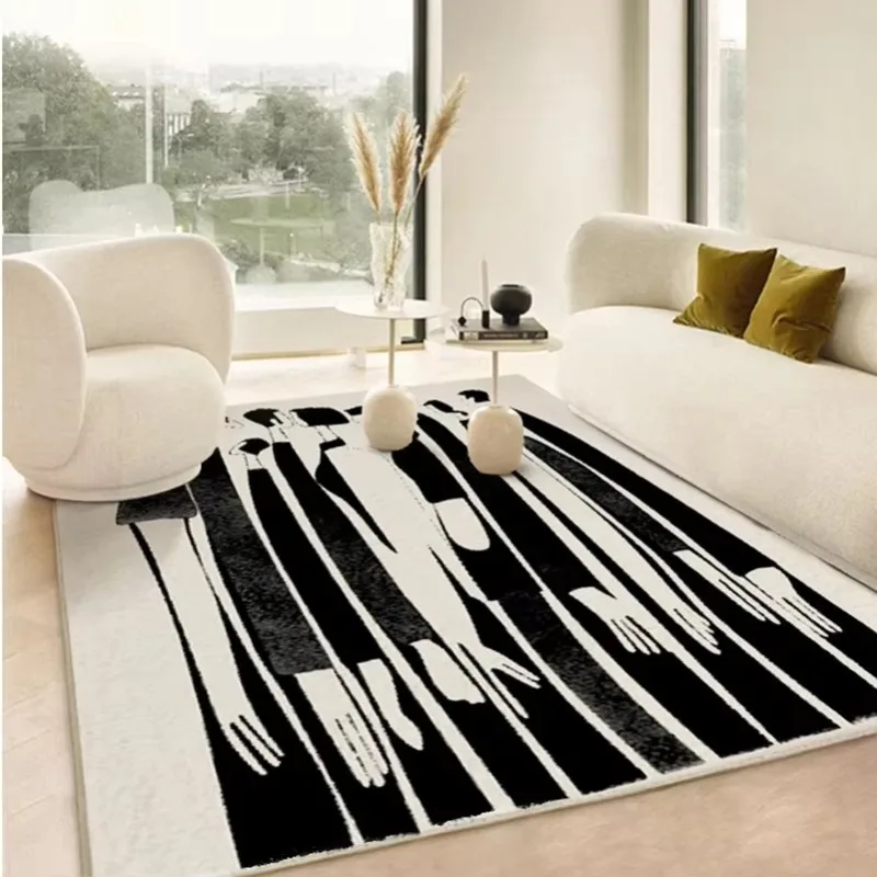 Modern Minimalist Living Room Rug Black Line Art Design Solid Color Bedroom Rugs Soft Flannel Home Decor Ковер Tapis سجادة IG