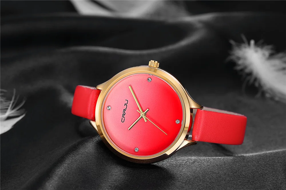 CRRJU Rose gold Women Watches Luxury High Quality Water Resistant Montre Femme Leather Top Brand Dress Woman Wrist Watches