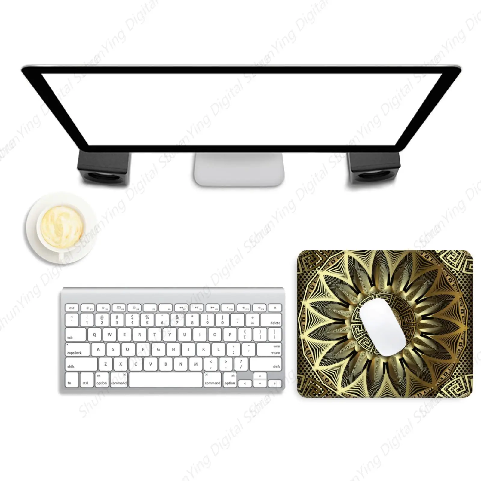 Computer Game Mouse Pad Gold Modern Greek Key Geometric Mandala Mouse Pad Square Rubber Mouse Pad 18*22cm