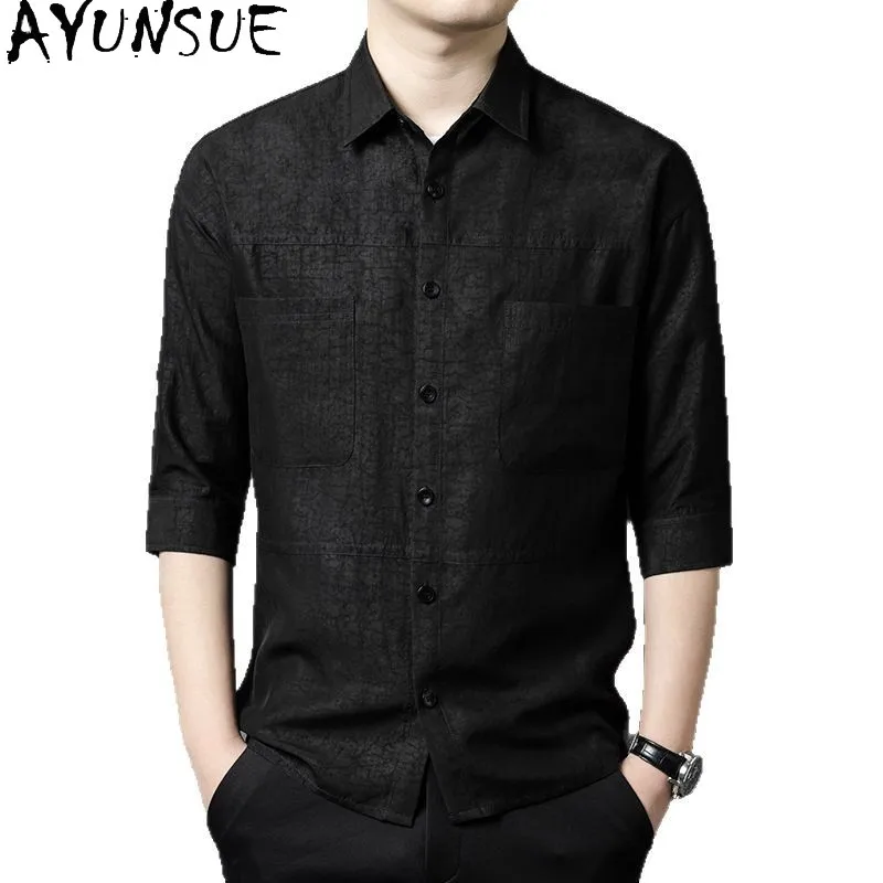 

AYUNSUE High-end 100% Real Mulberry Silk Shirt for Men Spring Summer 2026 Gauze Silk Shirts Man Clothing Half Sleeve Casual Tops