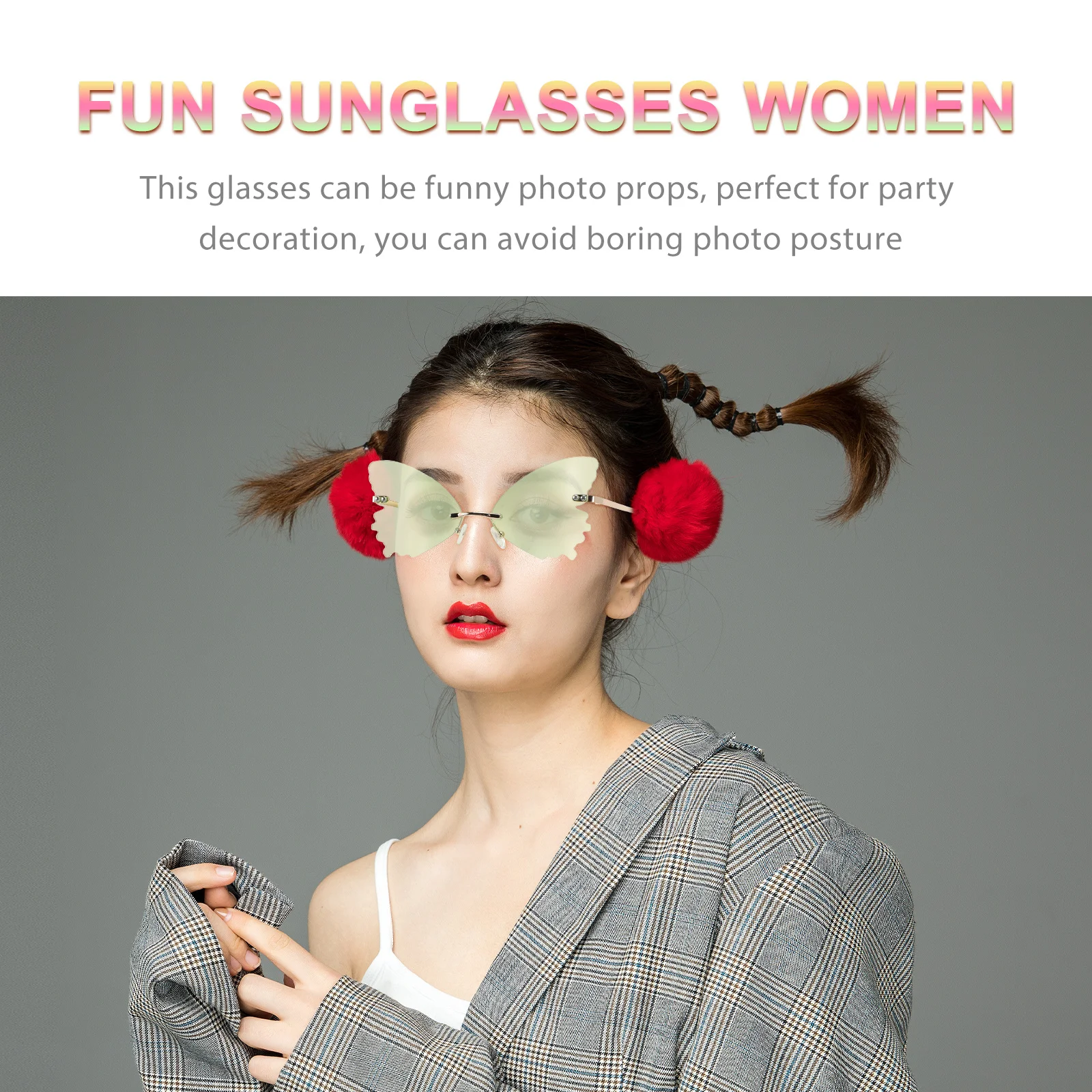 

Butterflies Sunglasses Rimless Unique Stylish Party Glasses Fun Photo Props Cool Accessories for Women Teens Festival