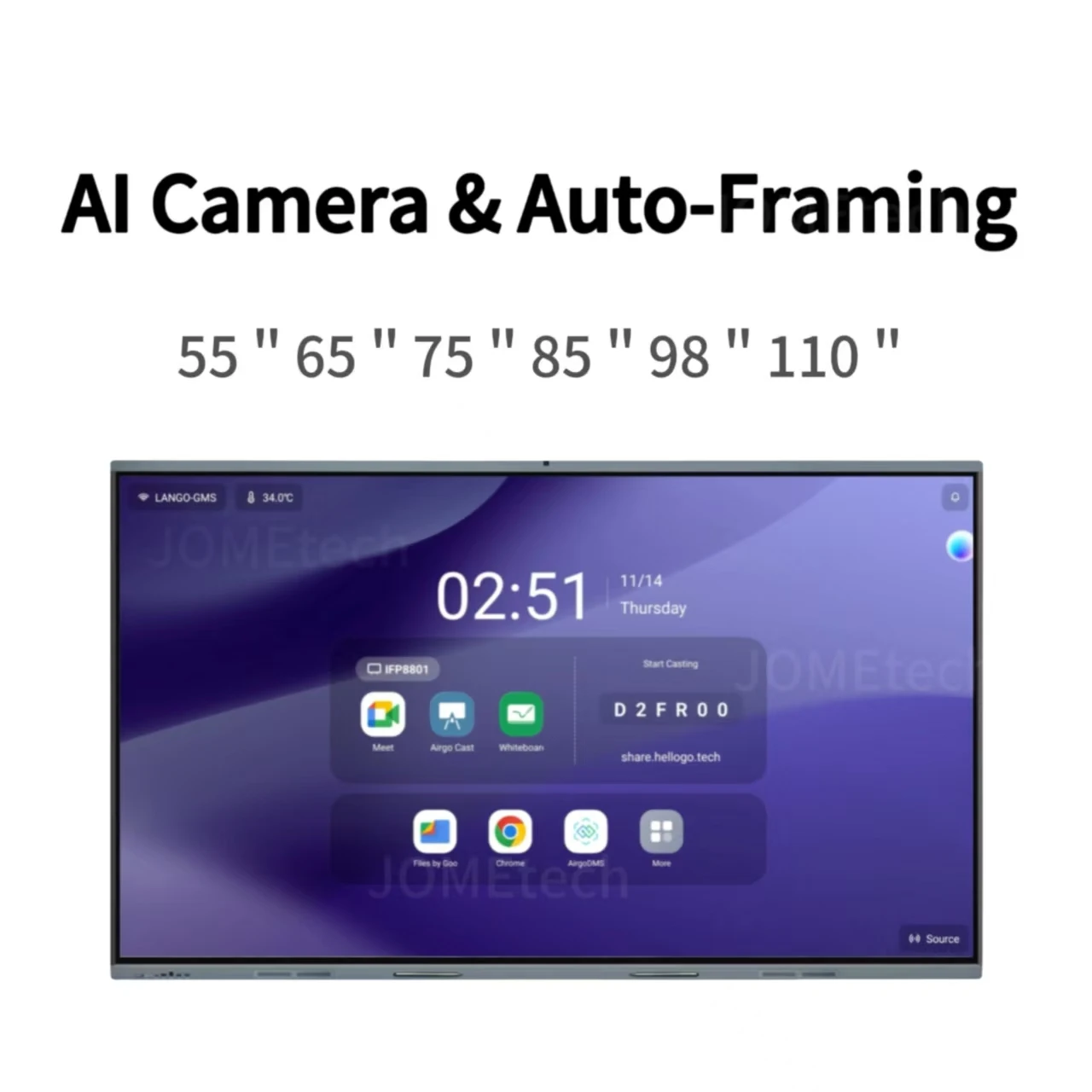 65 Inch 4K Multi-Touch Interactive Flat Panel Interactive Whiteboard Digital Display For Classroom Teaching Office Conference