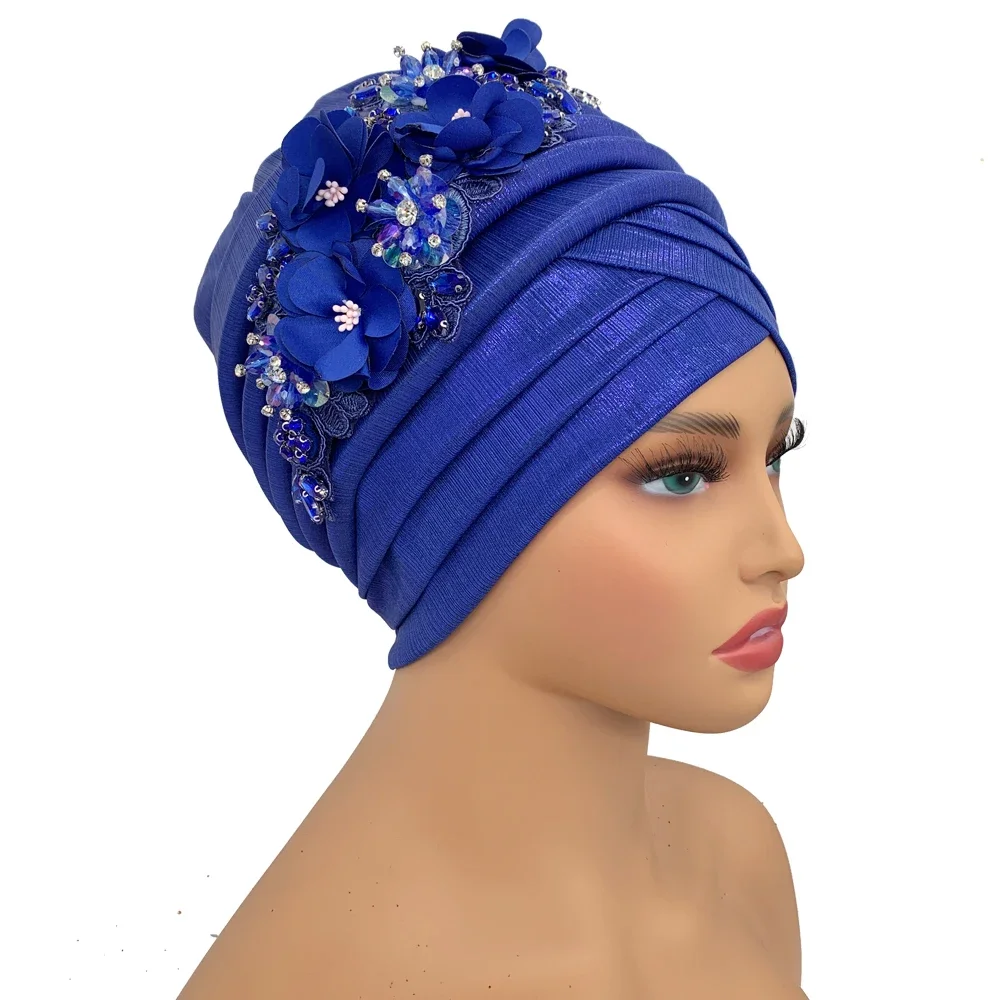 Nigeria Auto Gele Headtie Already Made Wedding Geles Female Head Wraps with Diamond Flower 2024 New African Women\'s Turban Cap