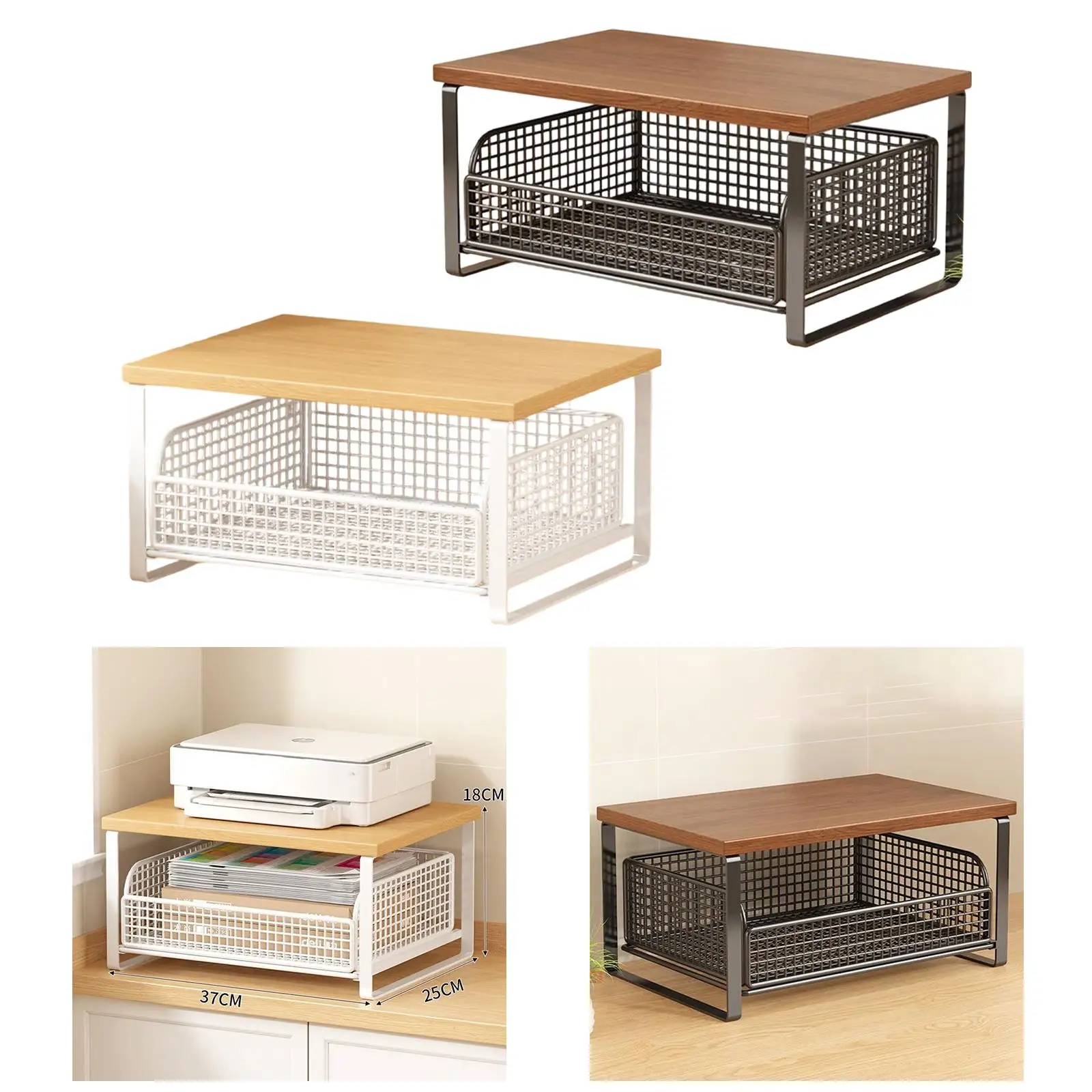 Multipurpose Printer Storage Rack with Drawer for Desk Use Sturdy Iron Stand for Home Office File Holder Shelf