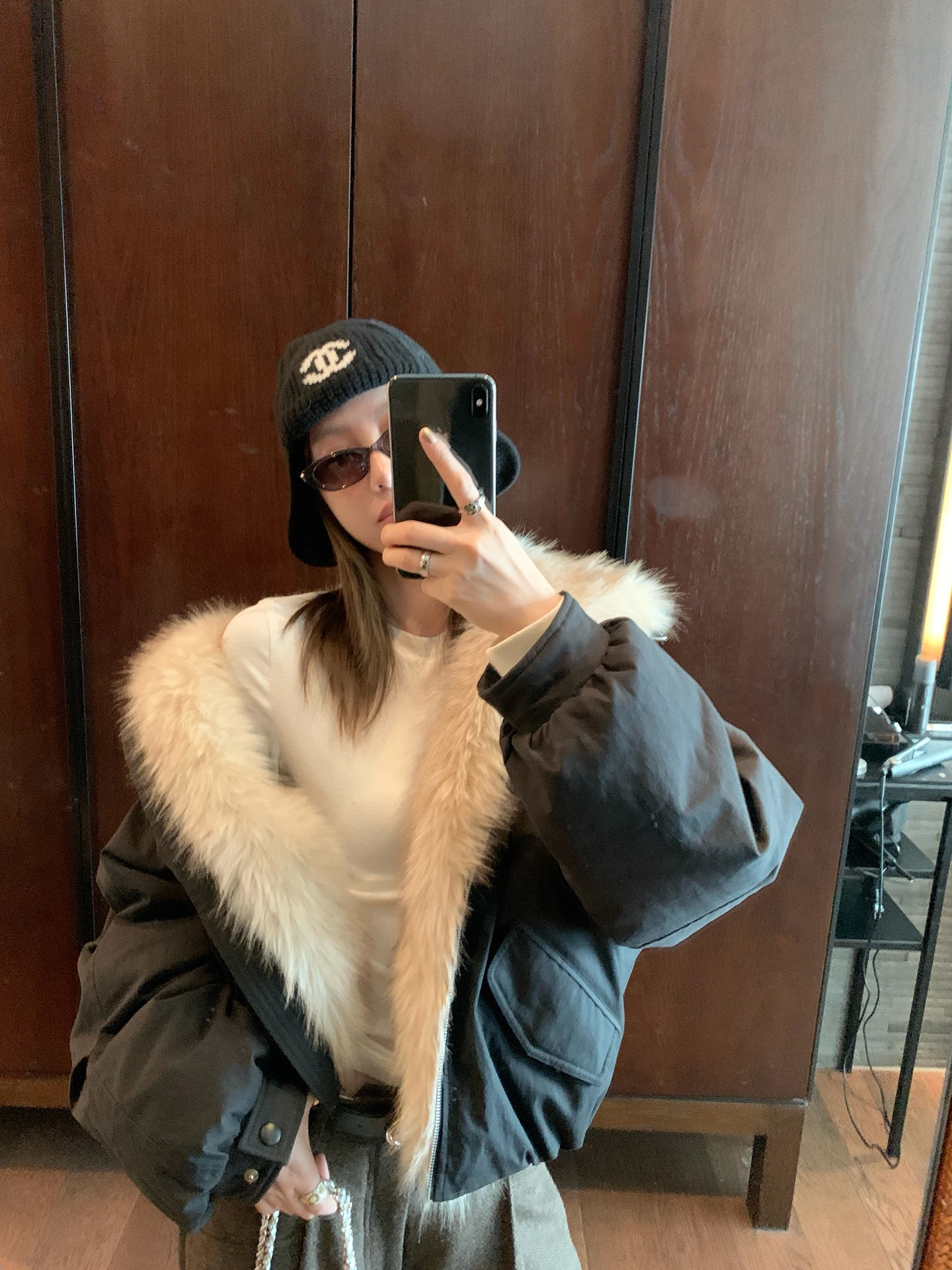 

Warm ort 90 White Du down Jaet with Big Fur Collar Korean Sle Women's Faion Coat Elastic Hemline No Hood