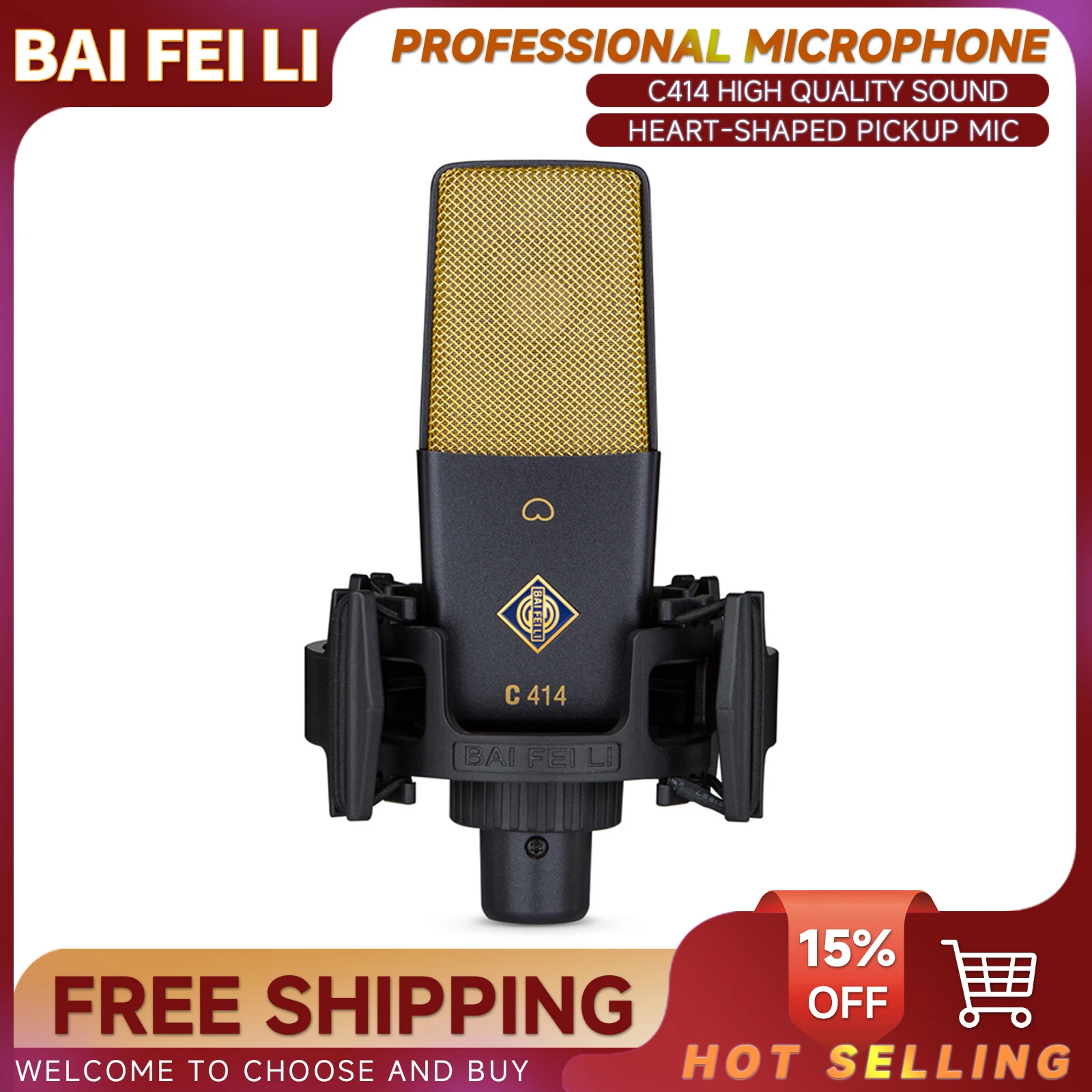 

BAIFEILI C414 Professional Condenser Microphone XLR With 25mm Diaphragm Cardioid Mic for Streaming,Podcasting,Recording,ASMR