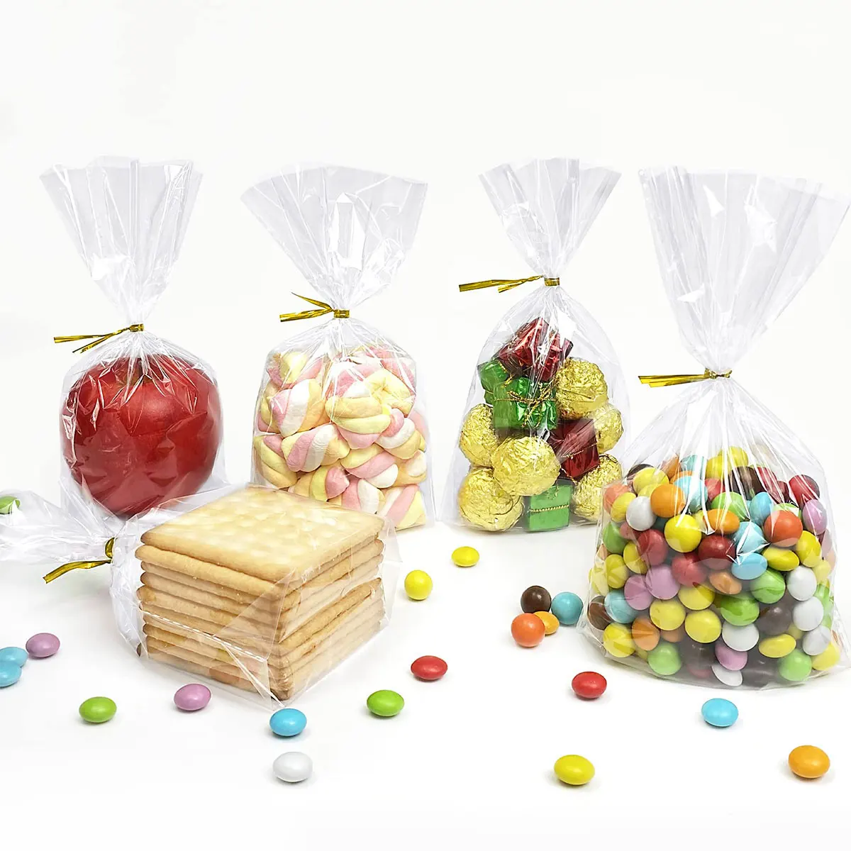 50PCS Transparent Candy Bags Wedding Birthday Party Decoration Kids Gifts Diy Baking Cookie Candy Packing Bag Cone Storage Bags